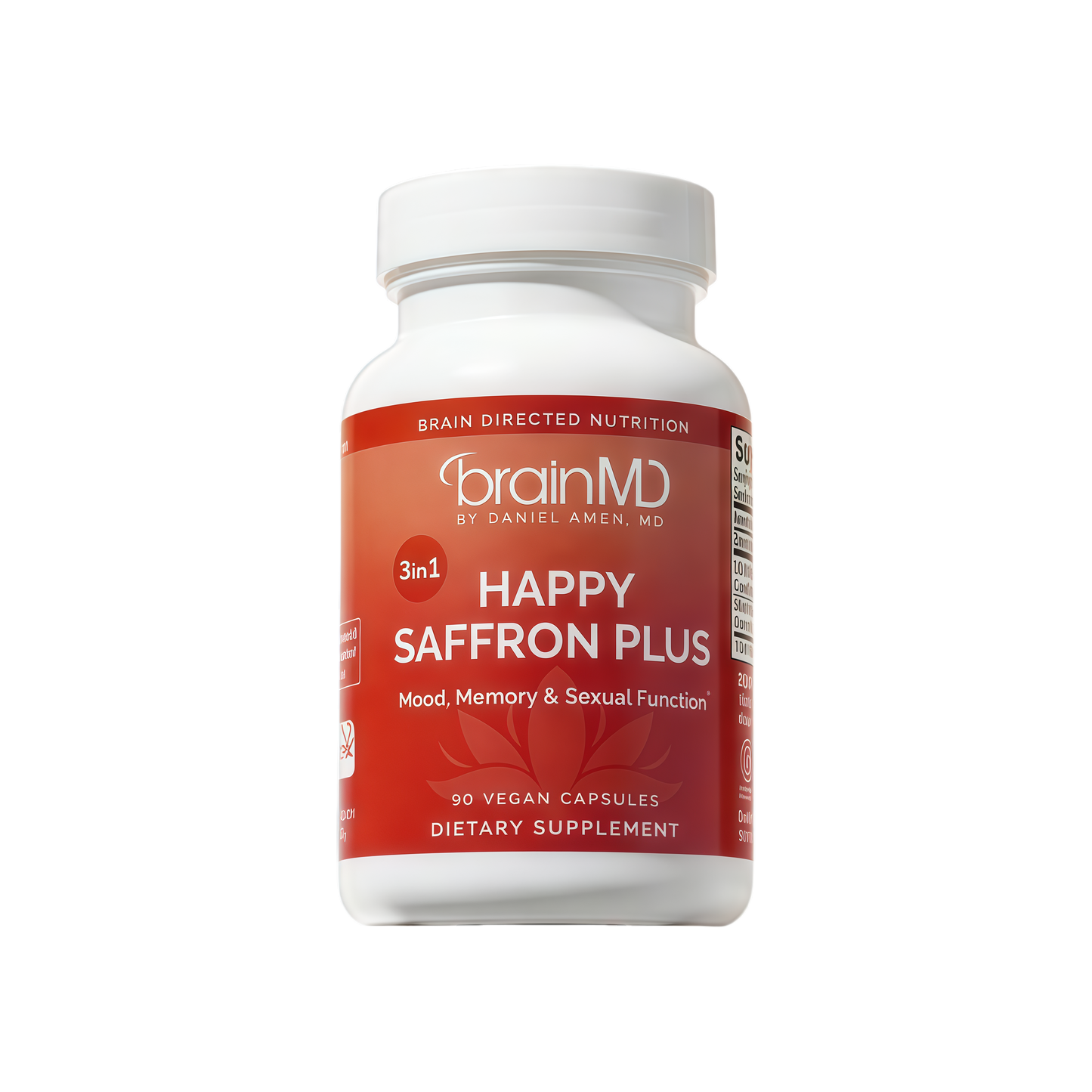 BRAINMD Dr Amen Happy Saffron Plus - 90 Capsules - with Saffron Flower Extract, Curcumin & Zinc - Vegan, Gluten Free - 30 Servings | 30 Servings
