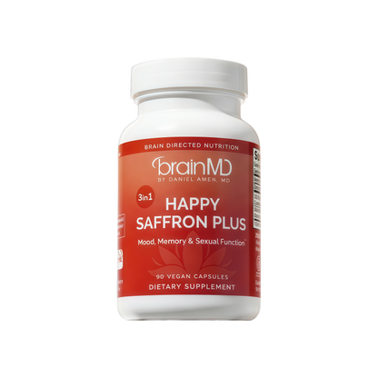 BRAINMD Dr Amen Happy Saffron Plus - 90 Capsules - with Saffron Flower Extract, Curcumin & Zinc - Vegan, Gluten Free - 30 Servings | 30 Servings