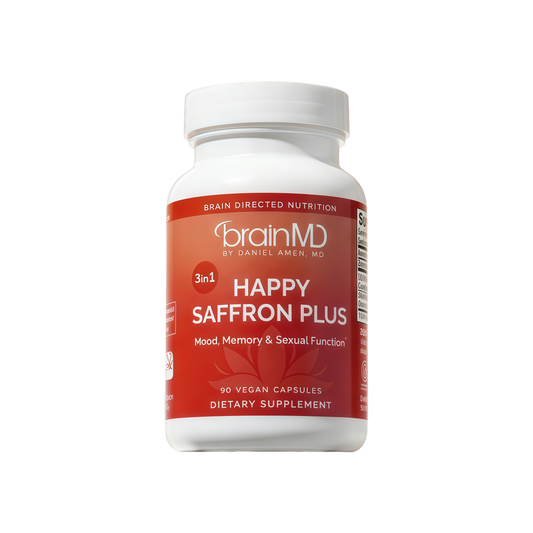 BRAINMD Dr Amen Happy Saffron Plus - 90 Capsules - with Saffron Flower Extract, Curcumin & Zinc - Vegan, Gluten Free - 30 Servings | 30 Servings