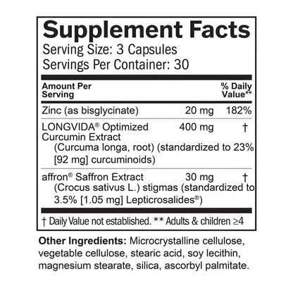 BRAINMD Dr Amen Happy Saffron Plus - 90 Capsules - with Saffron Flower Extract, Curcumin & Zinc - Vegan, Gluten Free - 30 Servings | 30 Servings